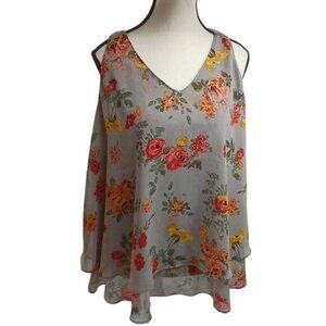 Lane Bryant Blouse Floral Sleeveless Flowy V Neck Womens Plus Size 14